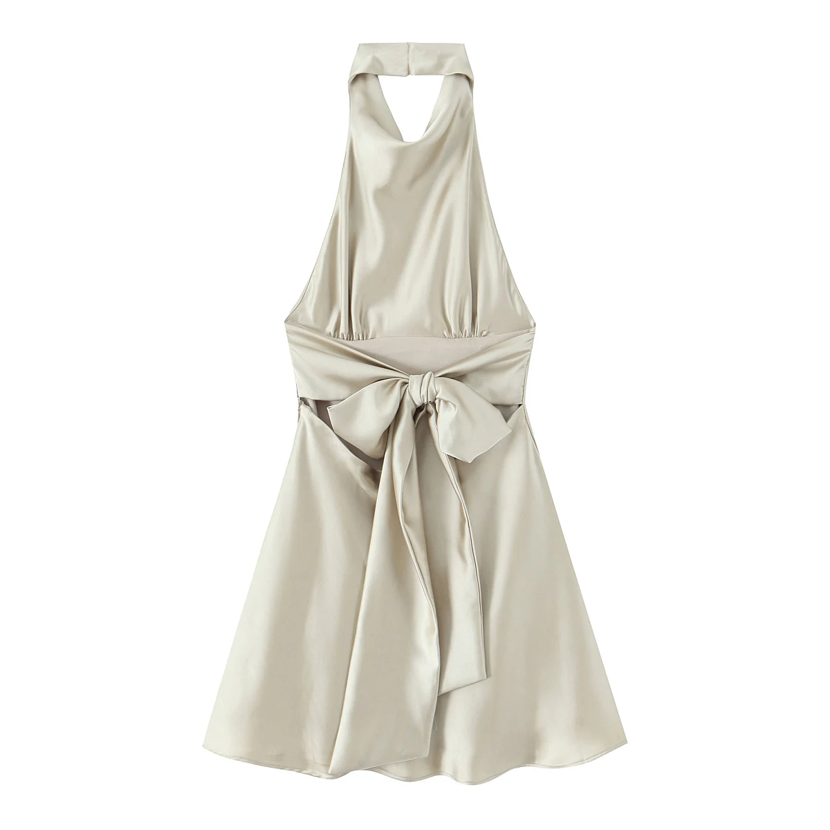 여름 블랙 새틴 홀터 백리스 드레스 여성용 보우 밴디지 슬림 미니 드레스