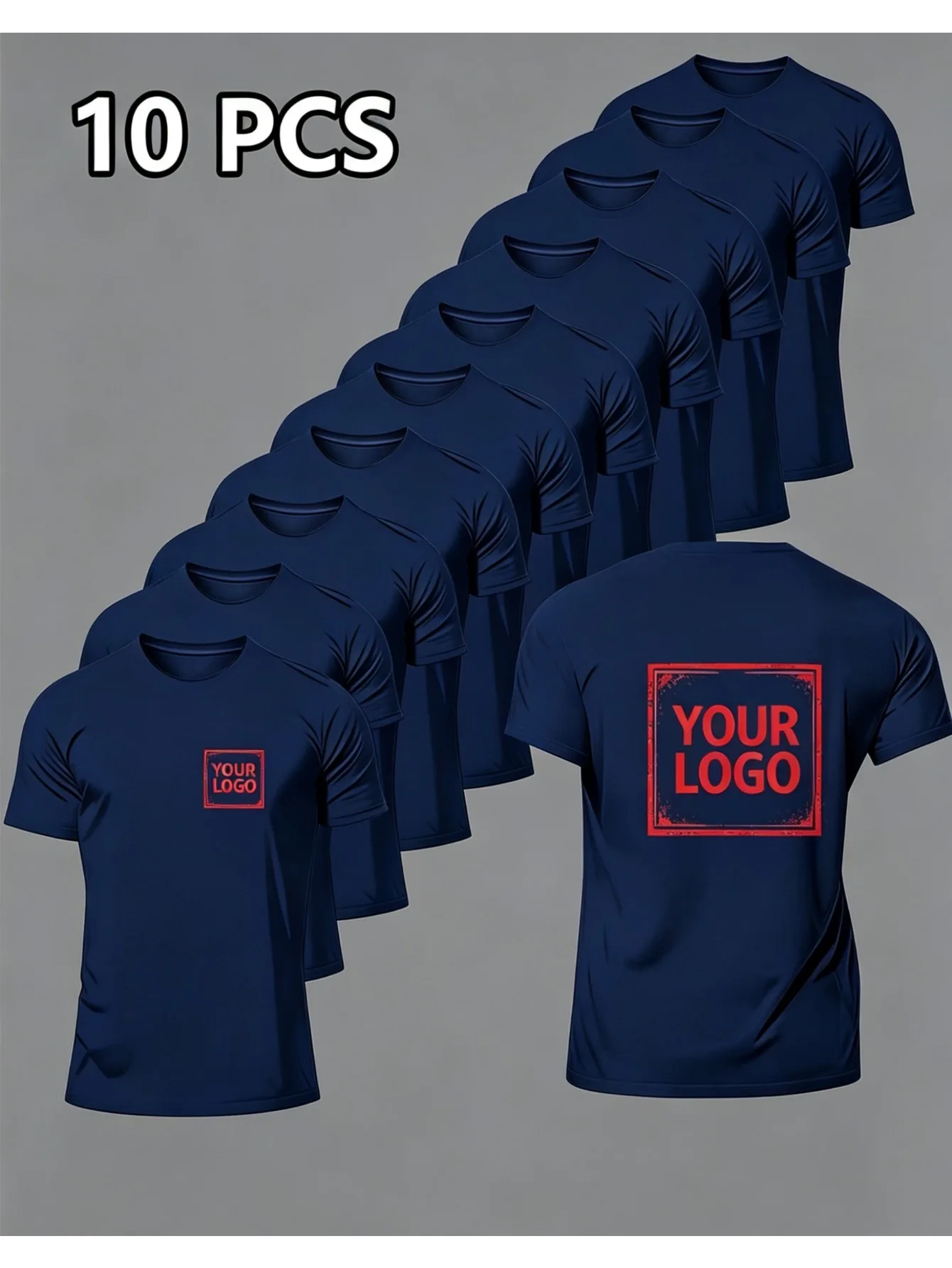 10-Pack Unisex Short Sleeve T-Shirts [Custom Logo Design Available] Lightweight & Breathable, Moisture-Wicking, Quick-Drying