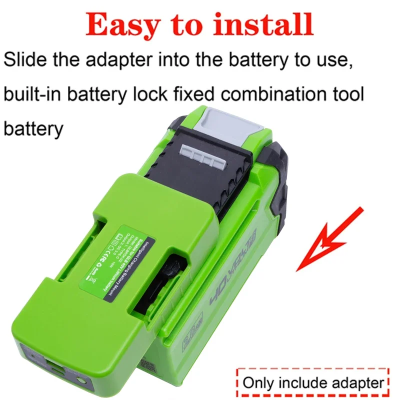 Greenworks 40V 리튬 이온 배터리용 어댑터 배터리 보조 배터리(Type-C/USB 고속 충전 포트 포함) 어댑터 배터리 보조 배터리