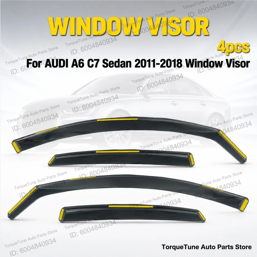 Premium In-Channel Tape-On Direct Fit Window Visor Wind Deflector For AUDI A6 C7 Sedan 2011-2018 Rain Sun Guard Vent Visor
