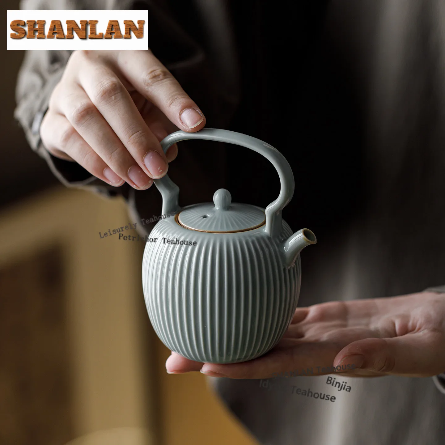 210ml Azure Lifting Handle Teapot Retro Tea Infuser Pot Tea Brewing Kettle With Strainer Kung Fu Tea Tableware Accessories Gift