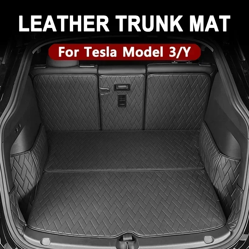 

VASTZ For Tesla Model Y 3 Leather Trunk Mats Fully Surrounded Waterproof Non-Slip Liner Custom Floor Mat Car Accessories