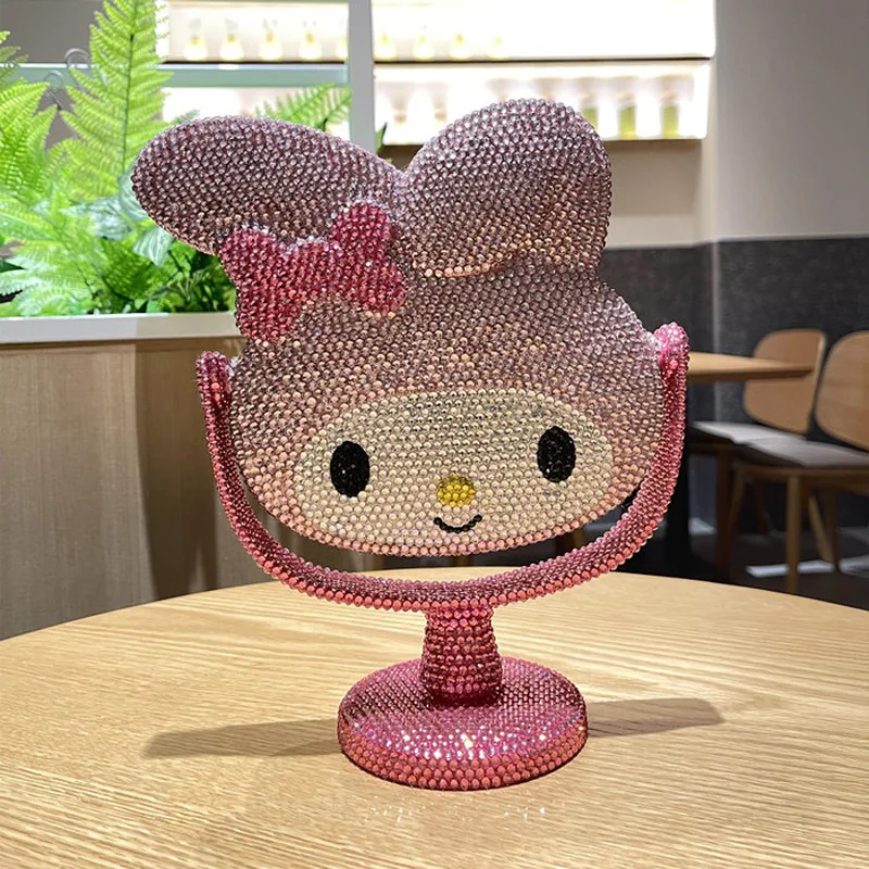 

Sanrio My Melody Makeup Mirror Diy Handmade Rhinestone Bling Dressing Mirror Portable Small Decorative Mirrors Table Decor Gifts