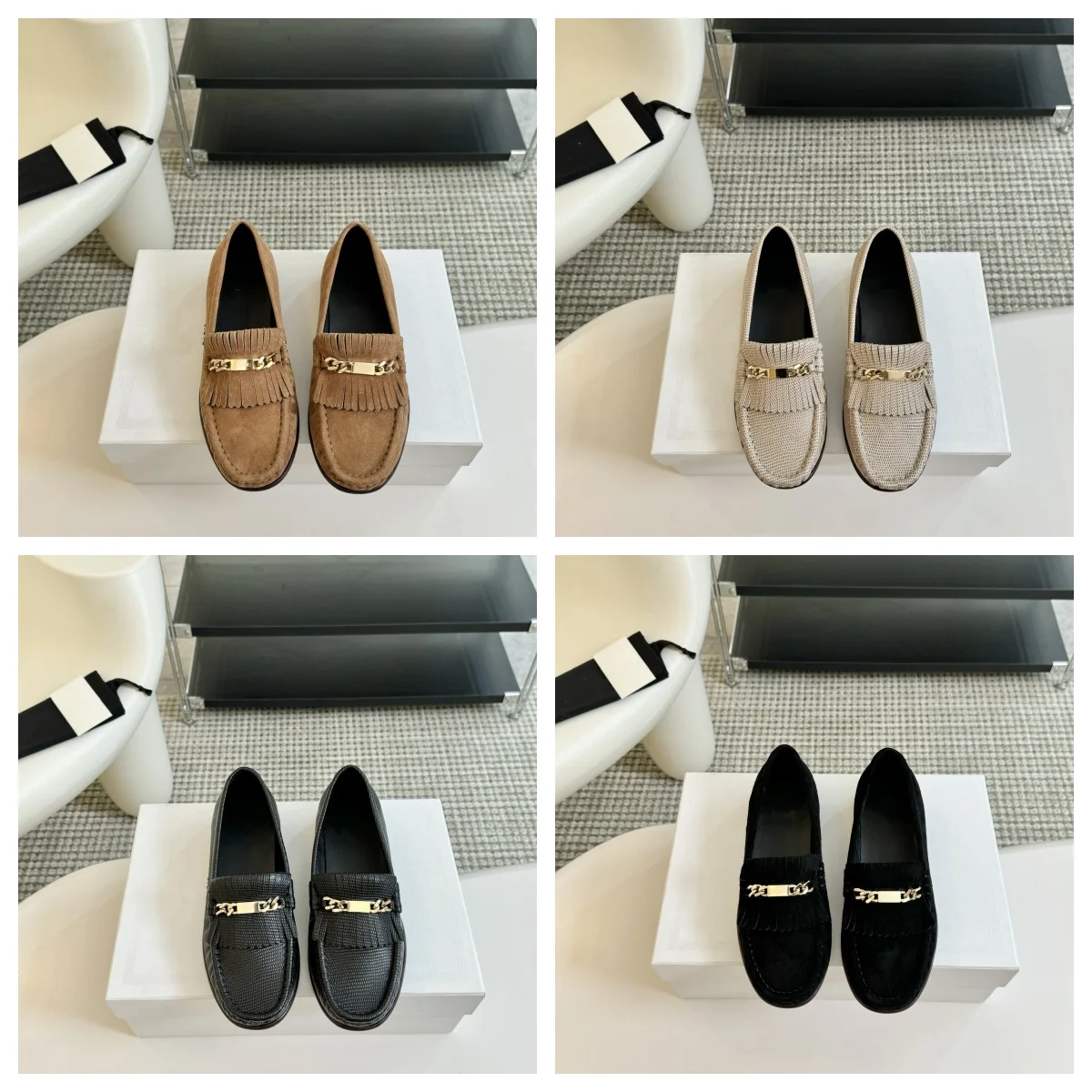 

Classic four seasons retro loafers with tassels playful retro chic comfortable versatile suede leather outsole flat shoes