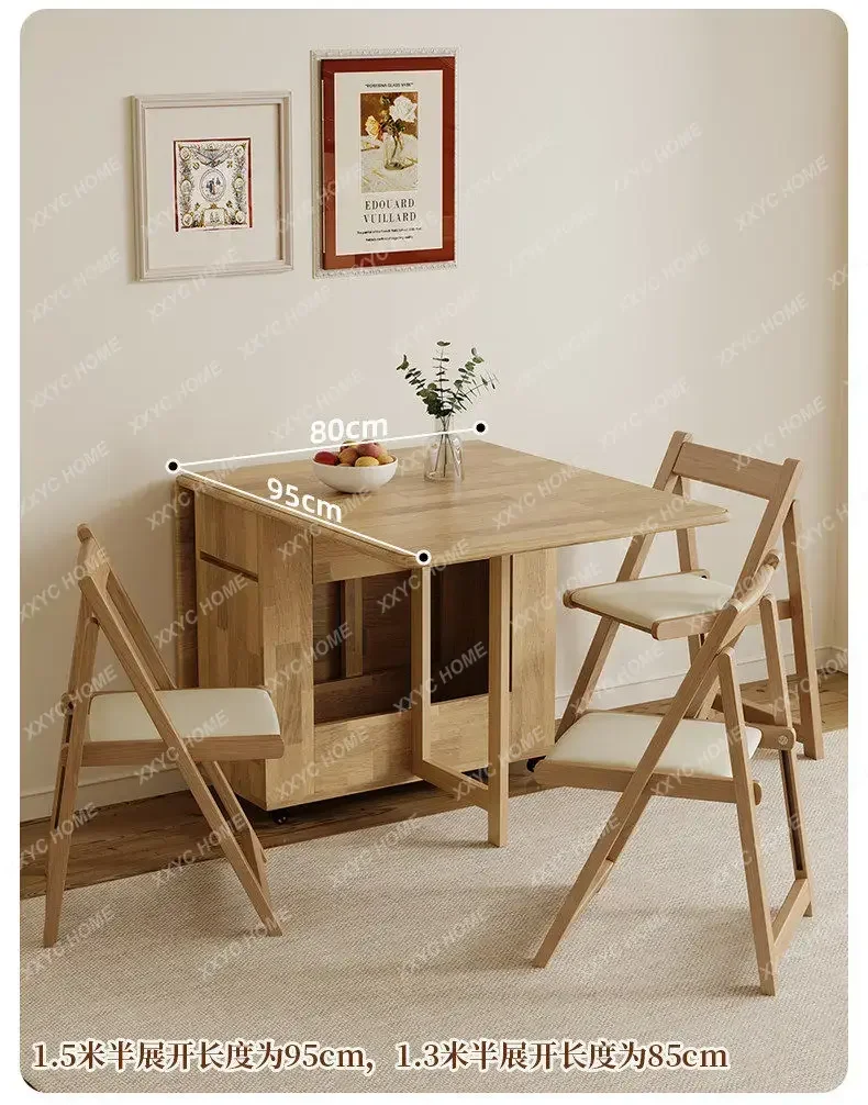 A Solid Wood Extendable Folding Dining Table Set - Scandinavian Modern for Small Space, Compact Home Kitchen Table Furniture