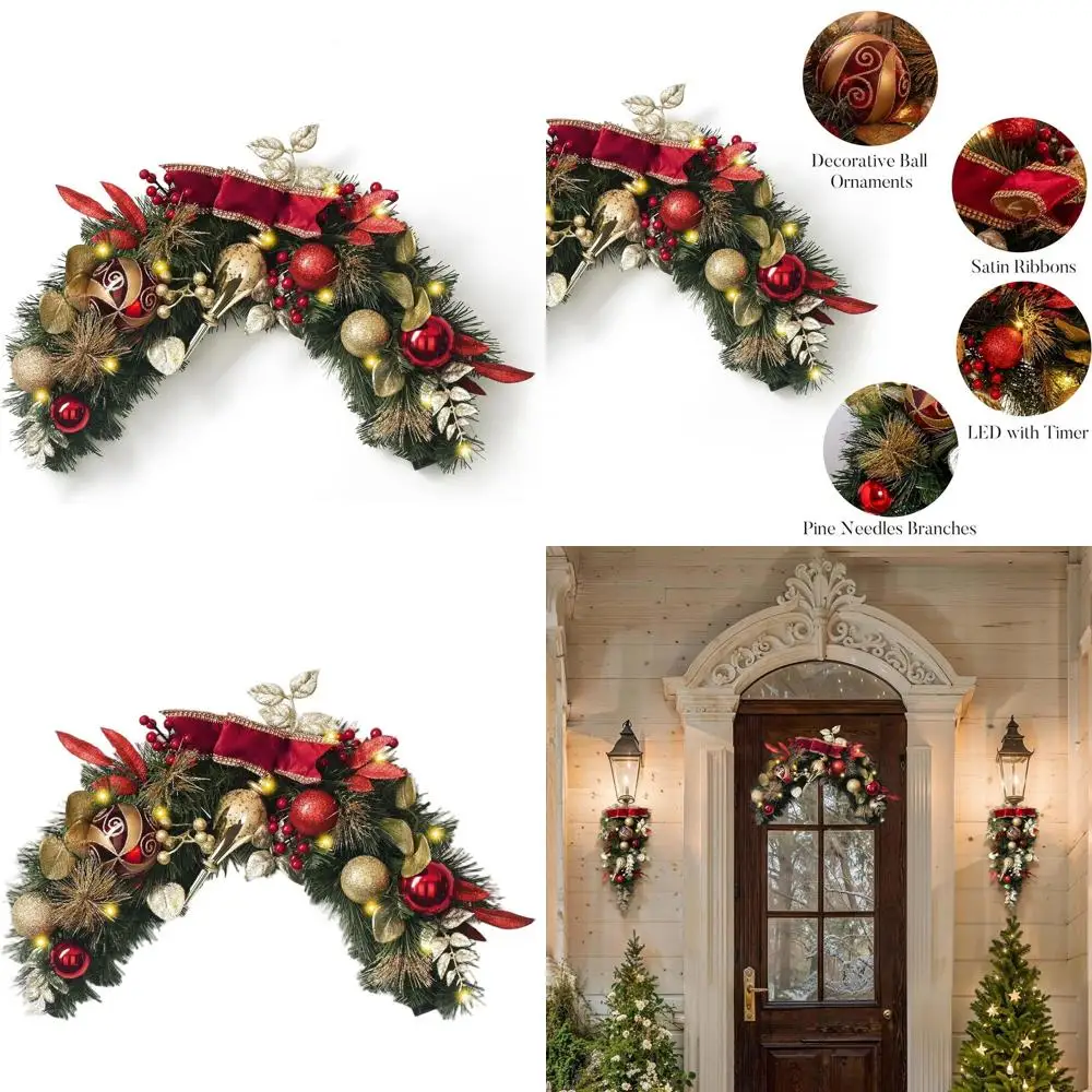 

24 каплевидных почтовых ящика с 20 светодиодами, красными и золотыми украшениями, идеально подходит для наружного рождественского декора