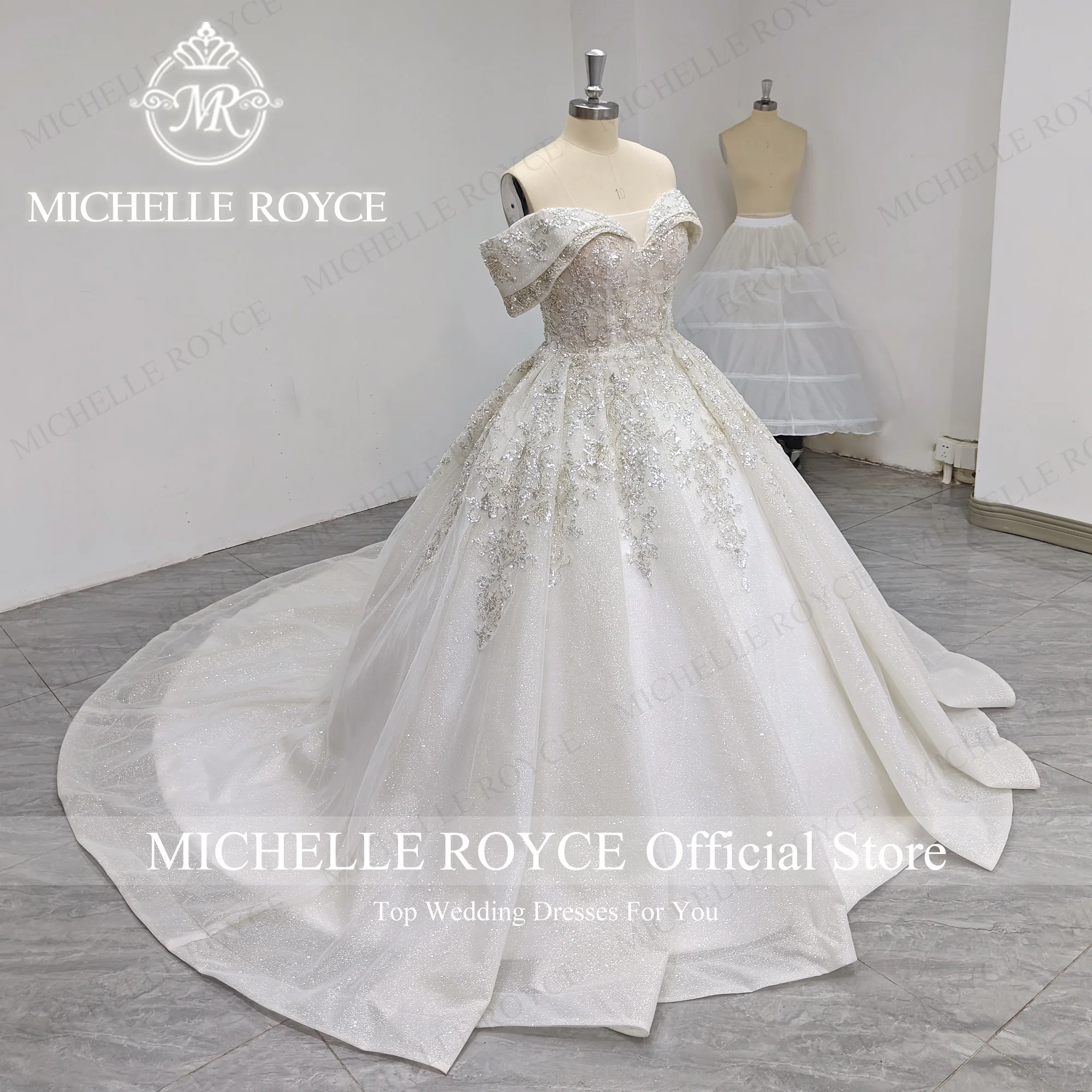 Michelle Royce Ball Gown Wedding Dress For Women 2023 Exquisite Sweetheart Sleeveless Embroidery Beading Sequined Wedding Gown