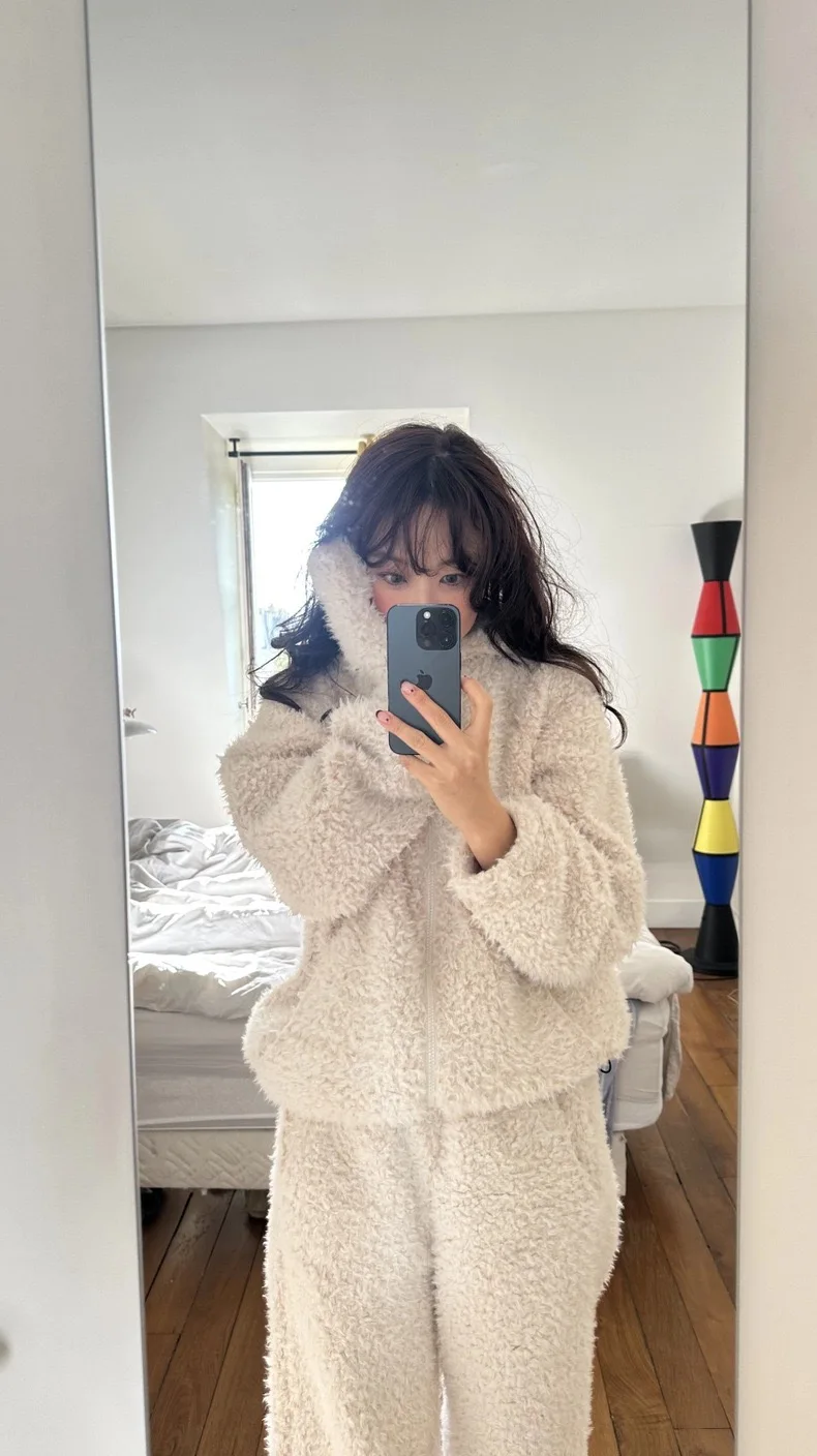 Warm Furry Hooded Jaet Casual Pants Set Women's Autumn Winter Thermal PREON Workwear ort Sve Zipper Sle Fletta Trend