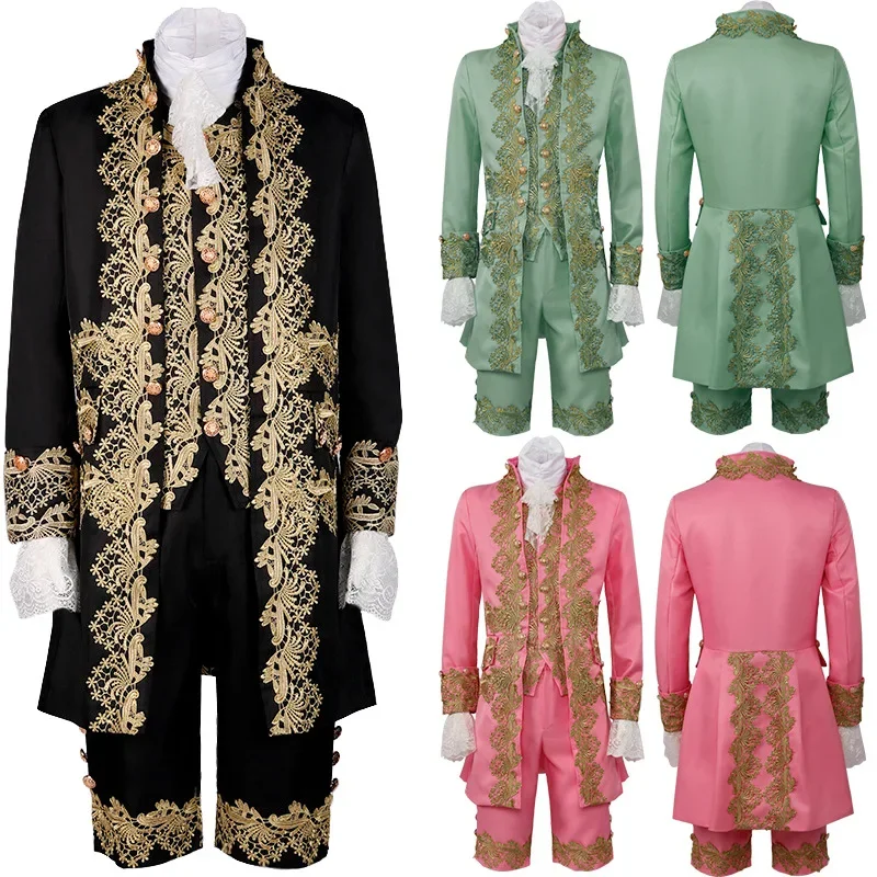 Deluxe Victorian King Prince Costume For Adult Men Top Vest Jacket Coat Blazer Suit Stage Theater Cosplay Outfit Pants Jabot Tie