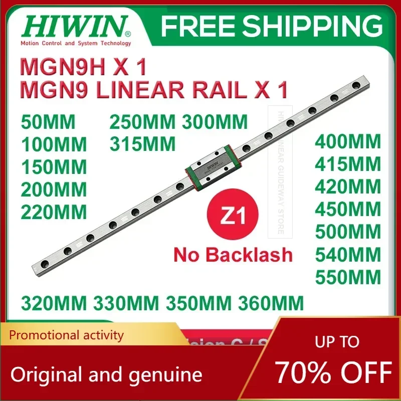 Hiwin MGN9H MGN9 Z1 Hiwin MGN9 Rail 50mm 100 150 200mm 250 300mm 350 400mm 450 500 550mm + Hiwin MGN9H Block Z1 Carriage