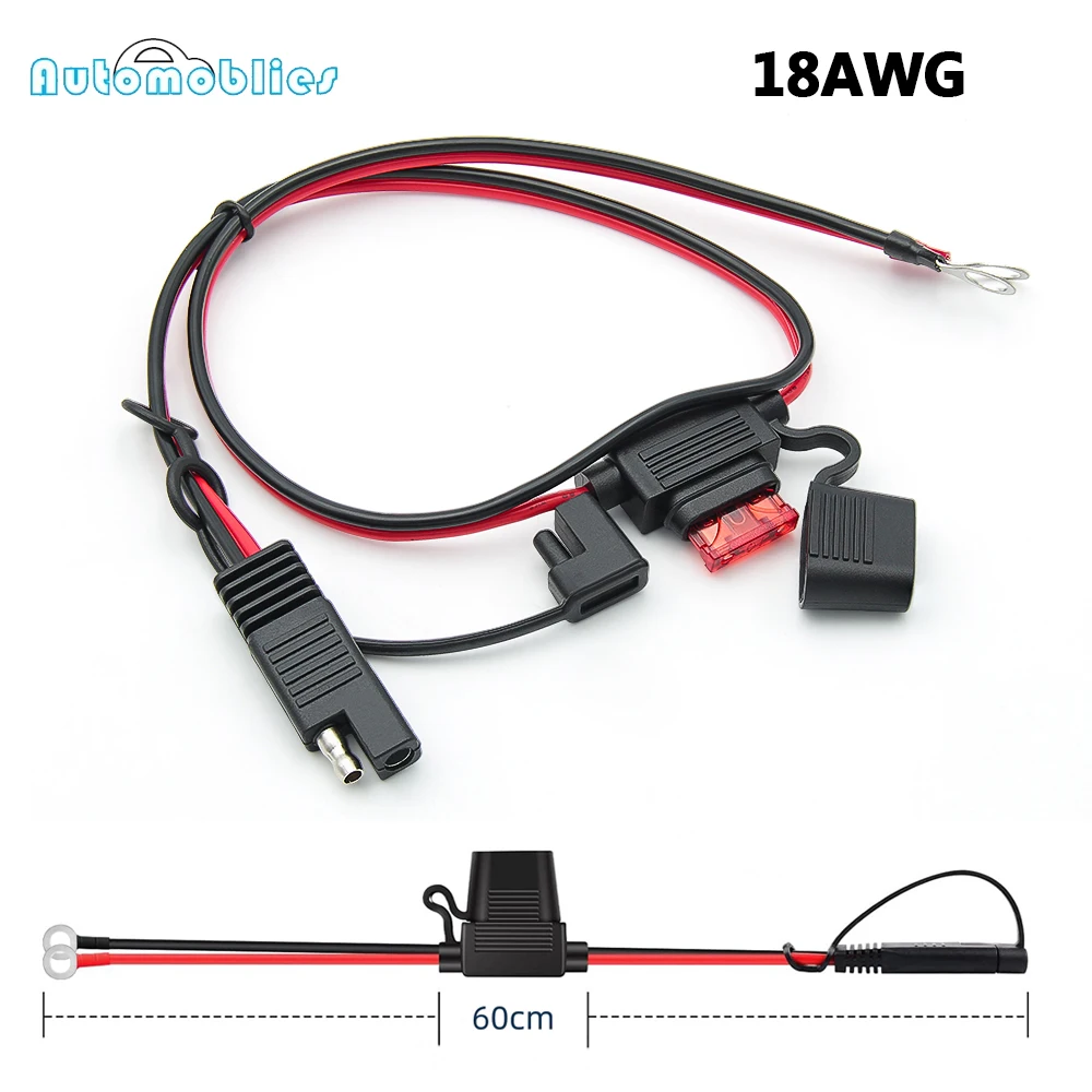 18AWG Car Motorcycle Battery Terminal SAE Cable to O-ring Connector Extension Cable with 10A Blade Fuse