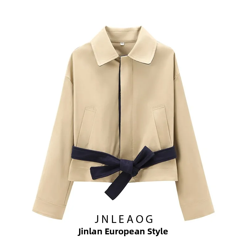 

JNLEAOG Autumn New Women's Faion Design Color Blo Decorative Coat Versatile Long Sve ort Length Polyester Fiber