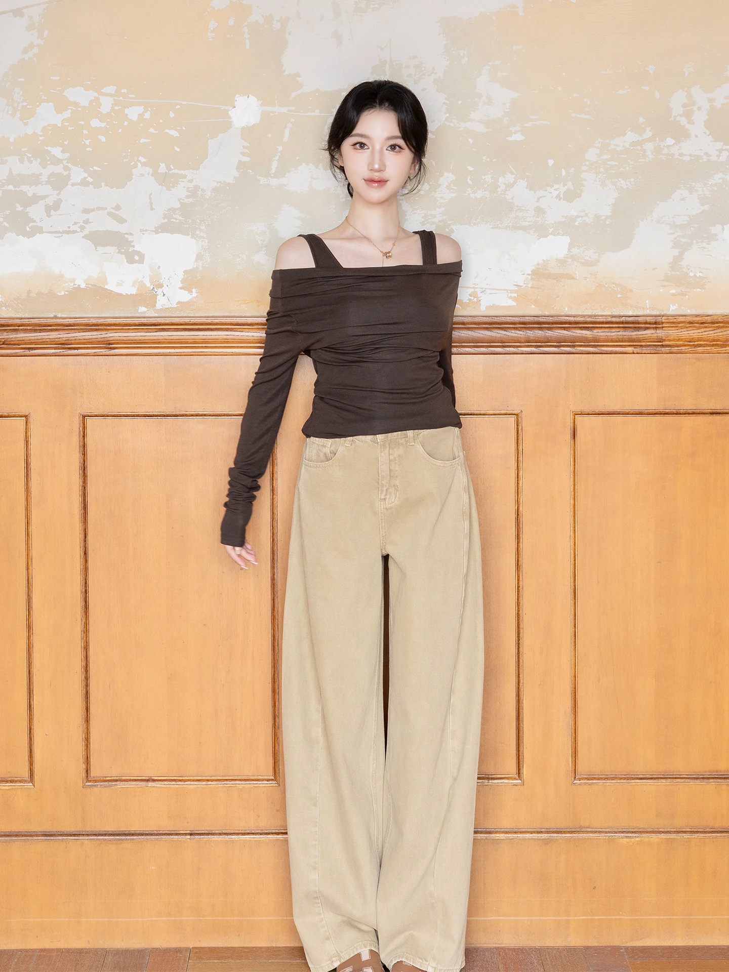 

Джинсы SerioLudere свободного кроя цвета хаки, широкие, в пол, модные, прямого силуэта, женские летние джинсовые брюки