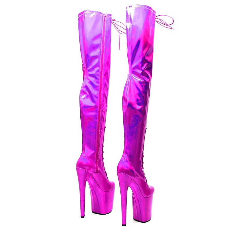 Leecabe 20CM/8inches holography Shiny  PU Upper Fashion trend  shoes High Heel platform Boots  Pole Dance boots