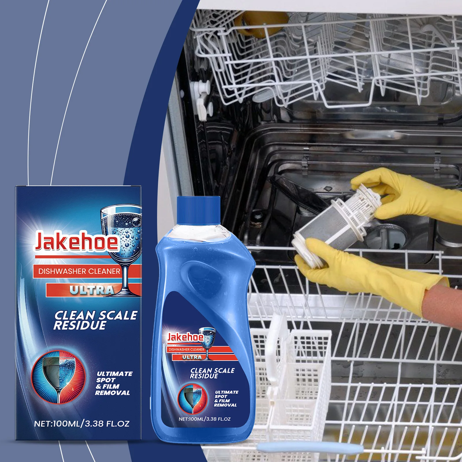 

Средство для мытья посудомоечных машин - Удаляет жирные пятна и накипь с помощью активных ферментов - 100 мл, бытовое средство для чистки кухни