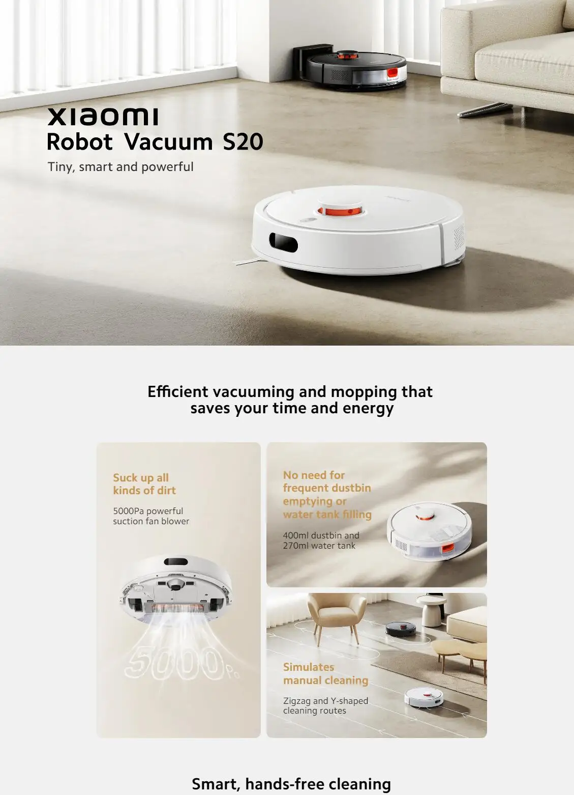 Mi Robot Vacuum Cleaner S20 Floor Cleaning Sweeping Vaccum Cleaner with Mi Home APP Control Smart Robot Vacuum