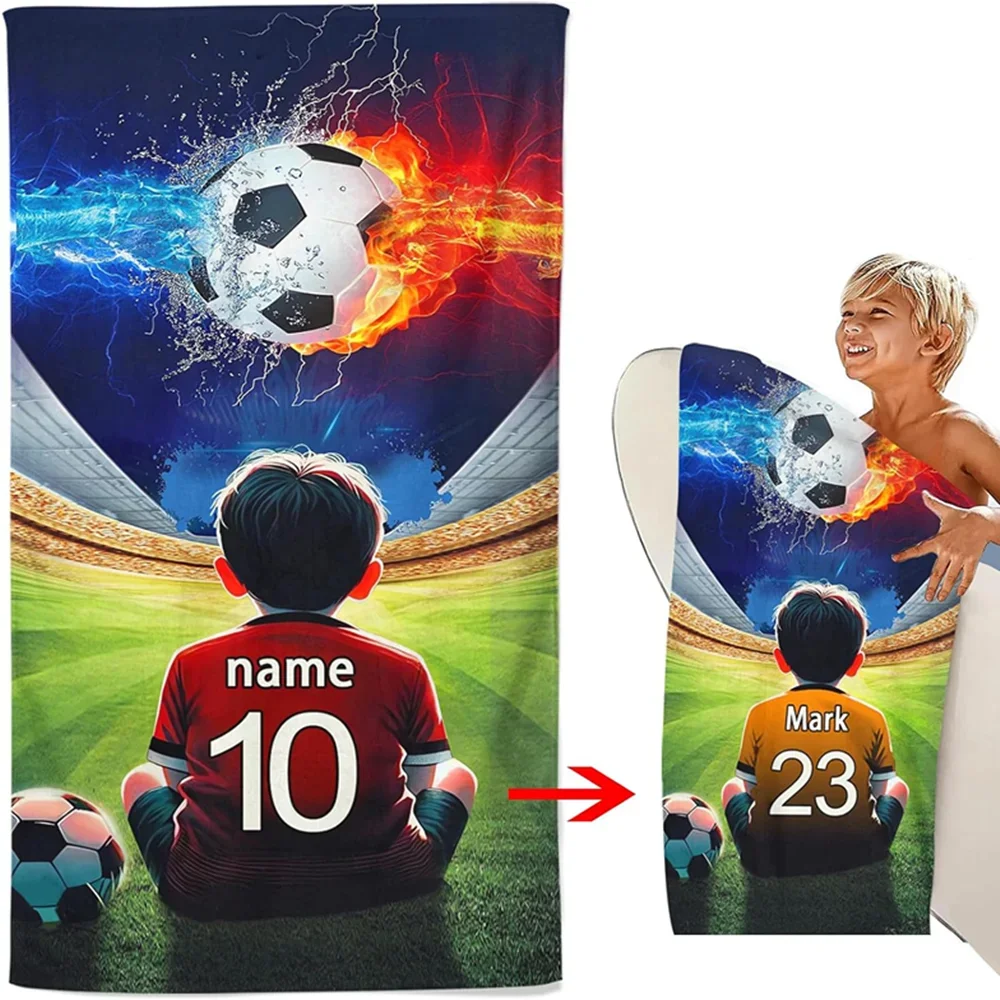 

Custom Name Beach Towel Football Printed Beach Towel Water Absorbing Breathable Summer Swiming Personalized Bath Towel