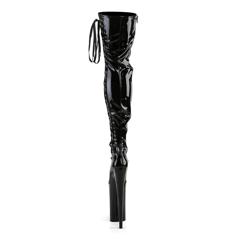 Botas de tacón alto de 23 cm, 9 pulgadas de alto para mujeres de gladiador hasta la rodilla y el muslo, botas para caminar modelo de baile en barra sexy