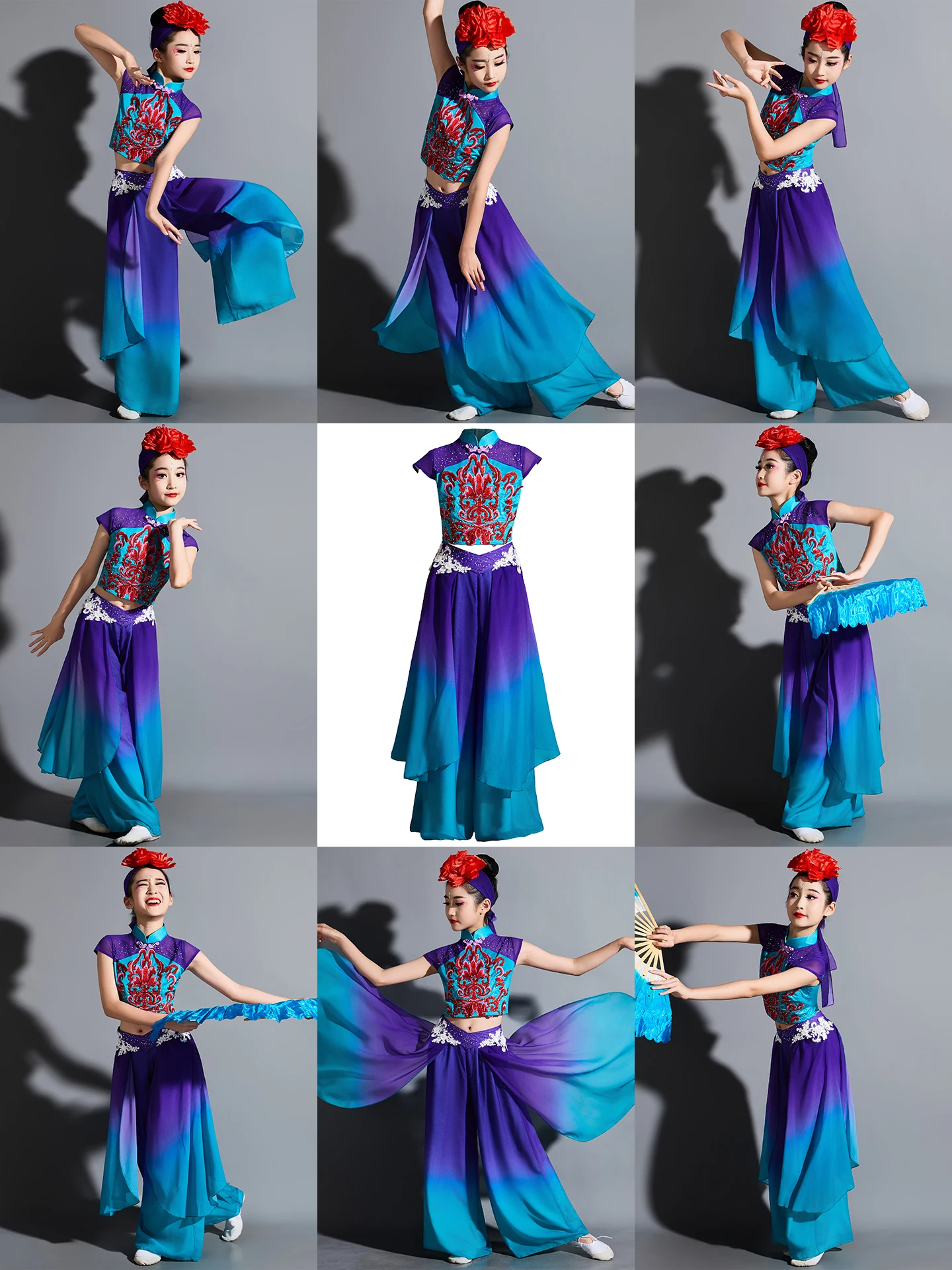 

Classical Dance Performance Costume Children's Girl's New Northeast andong Yangge Flower Drum Light Orchid Opera Dancewear
