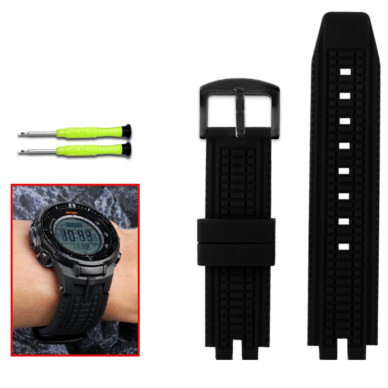 Silicone watchband  for Casio PROTREK series PRW-3000 3100 6000 6100Y resin silicone wristband Men\'s watch strap bracelet