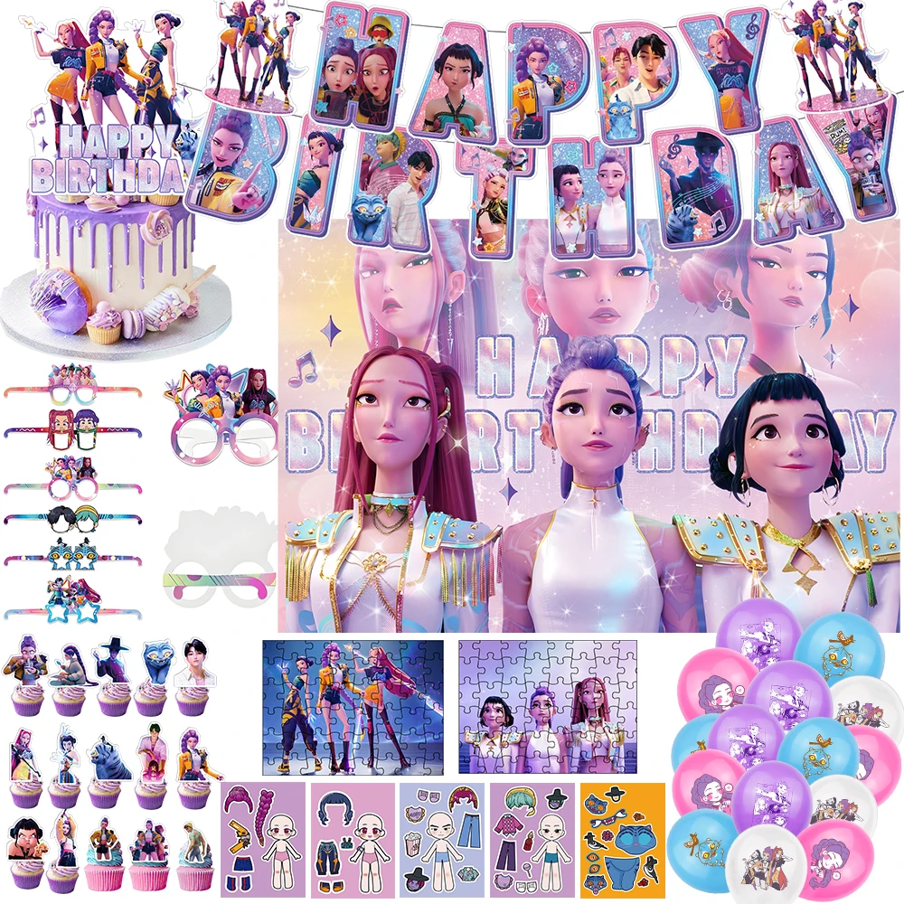 kpop demon hunters Party Balloon Decoration Combo, Colorful Balloons + Letter Decor, Kids' Birthday & Party Decor Fans Gifts