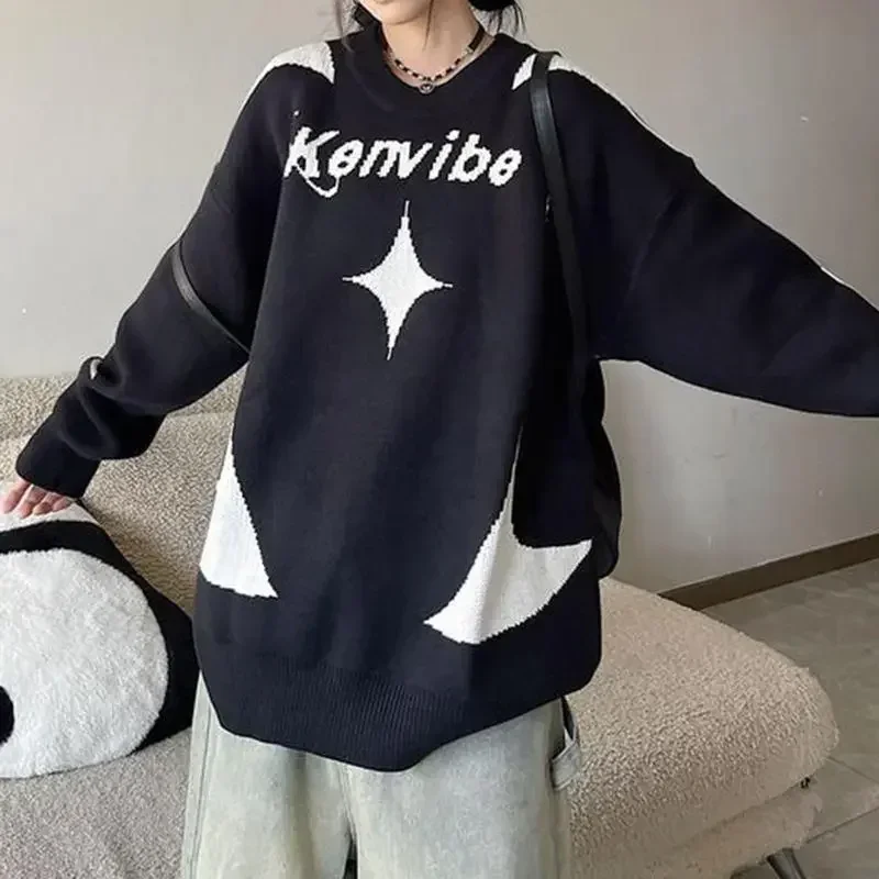 

Y2k Contrast Color Knitted Sweater Women Oversized Pullover Autumn Hip Hop Knitwear Streetwear Ladies Jumper Loose Sueter Mujer