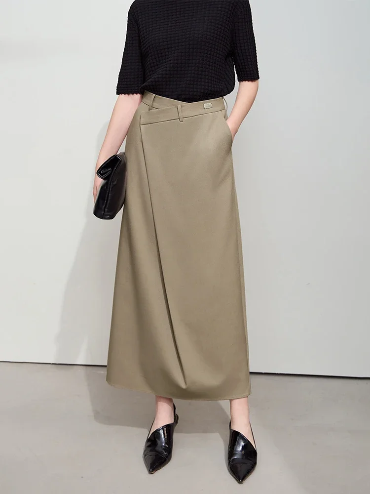 AMII Minimalist Half-body Skirt Women 2025 Spring New Elegant Commuter Anti-wrinkle Asymmetric A-line Slim Long Skirt 12541053