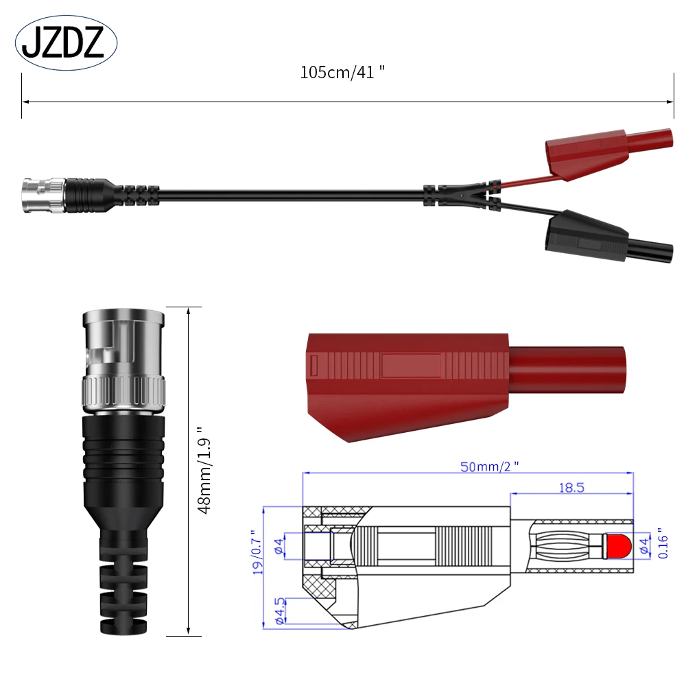 JZDZ 100CM BNC Male Plug to Dual 4MM Stackable Banana Plug Low Loss Coaxial Cable Test Lead Connectors for Oscilloscope J.70046.