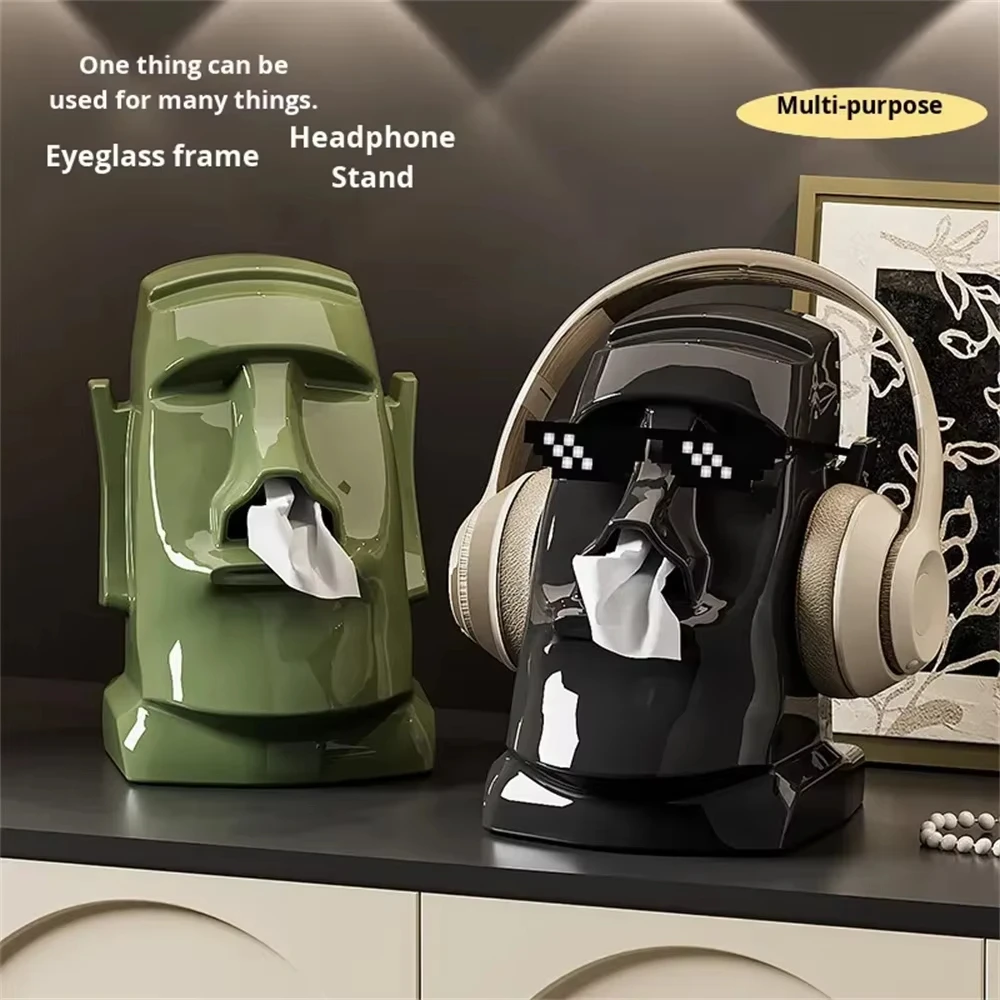 

Каменная статуя, коробка для салфеток, держатель для очков, подставка для гарнитуры, коробка для бумажных полотенец, ткань, статуя моаи, остров, портрет, каменная коробка для салфеток