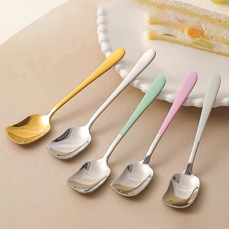 Stainless Steel Spoon Dessert Cake Spoon Coffee Mixing Spoon Golden Ice Cream Scoop Yogurt Spoon Kitchen Seasoning Spoon