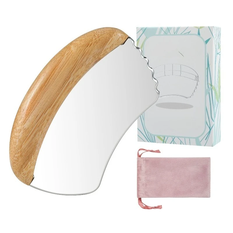 

Stainless steel scraping board, natural bamboo and wood handle, metal scraping knife, full body massager