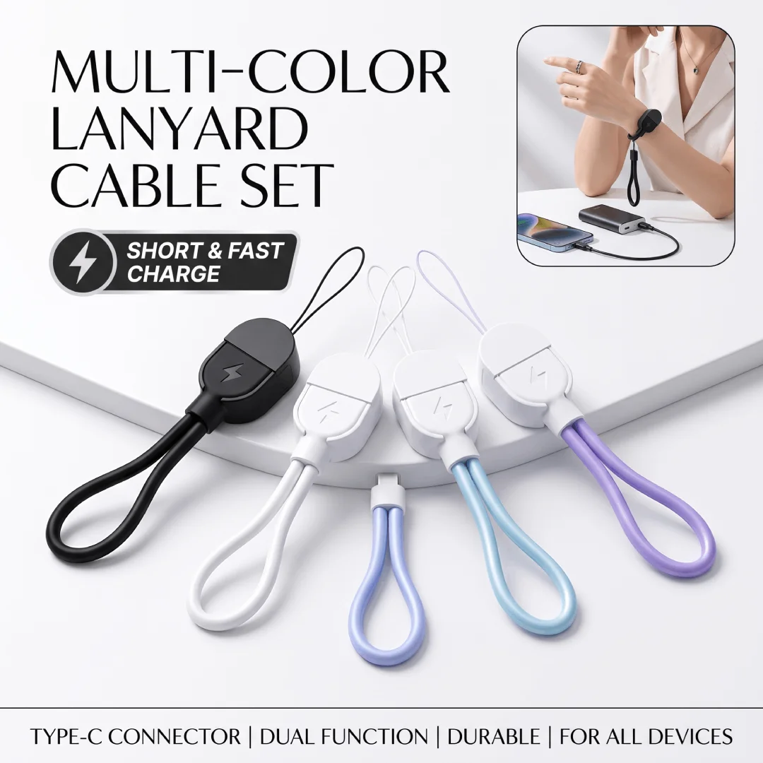 New Portable Braided Nylon Type C Fast Charging Short Data Sync Cable With Lanyard Strap For Huawei Apple Power Bank Accessories