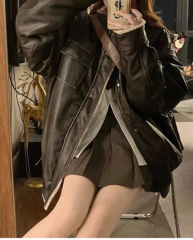 Retro Coffee Colored Fur One-piece Cotton Jacket for Women in Winter  Loose Jacket with Thick Plush Workwear Cotton Clothing