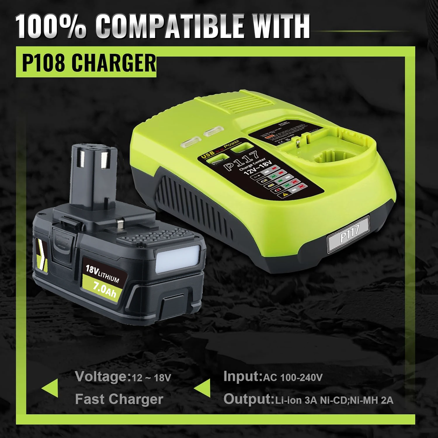 VANON 2Pack 7.0Ah P108 Li-on استبدال لـ ryobi 18v P102 P103 P107 P109 دبوس بطارية متوافق مع أدوات كهربائية لاسلكية 18 فولت