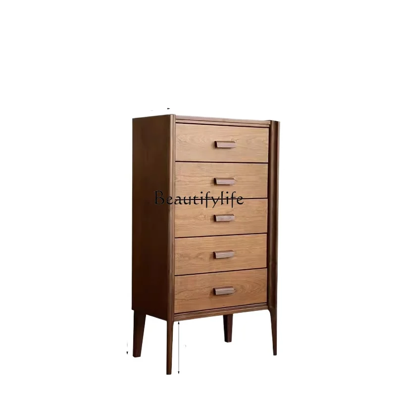 

American-Style Simple Solid Wood Chest of Drawers Contrast Color Retro Style High Cabinet