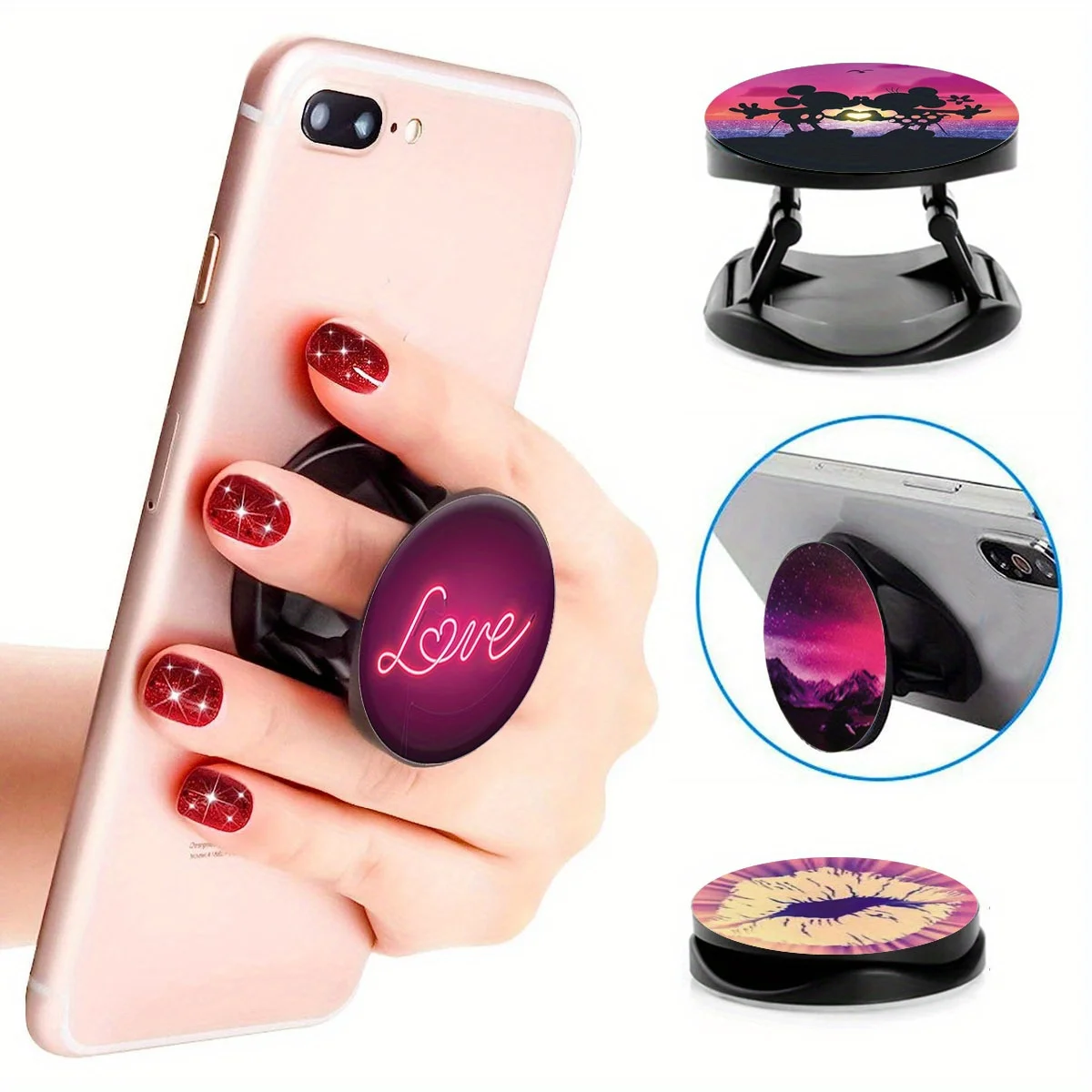 4 Pack Full Colorful pattern Foldable Expanding Cell Phone Finger Stand Holder Compatible with All Smartphones and Tablets