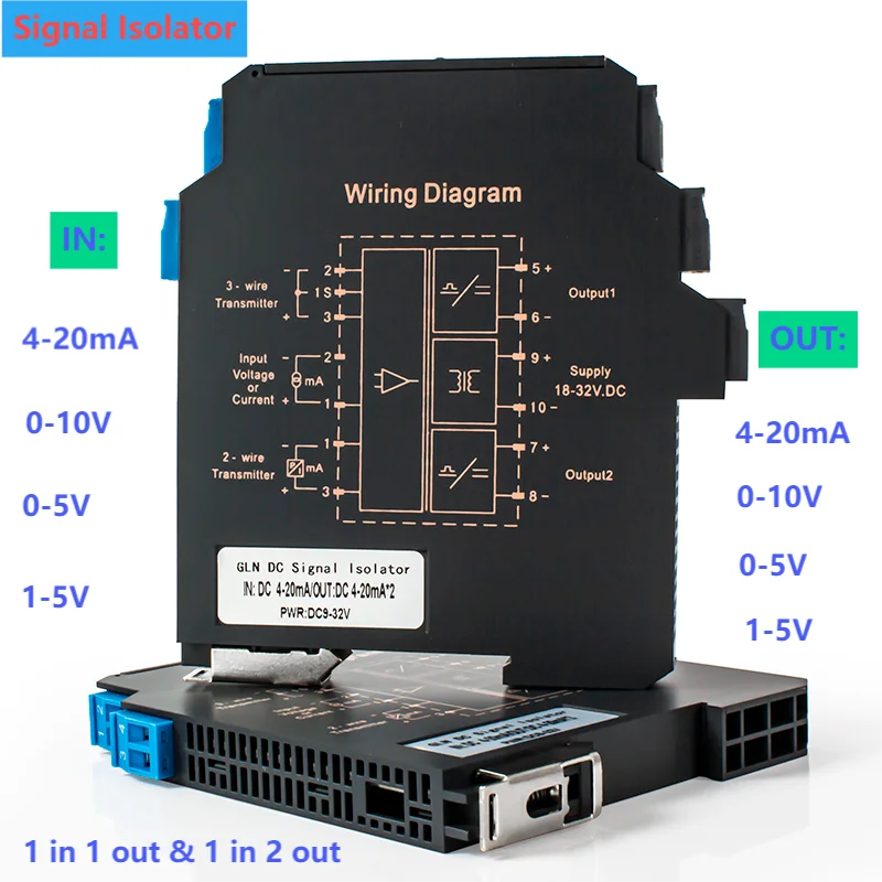 Signal Isolator 4-20mA to 0-10V 0-5V Galvanic Signal Isolation Transmitter DC24V Power Supply DC Signal Converter Splitter