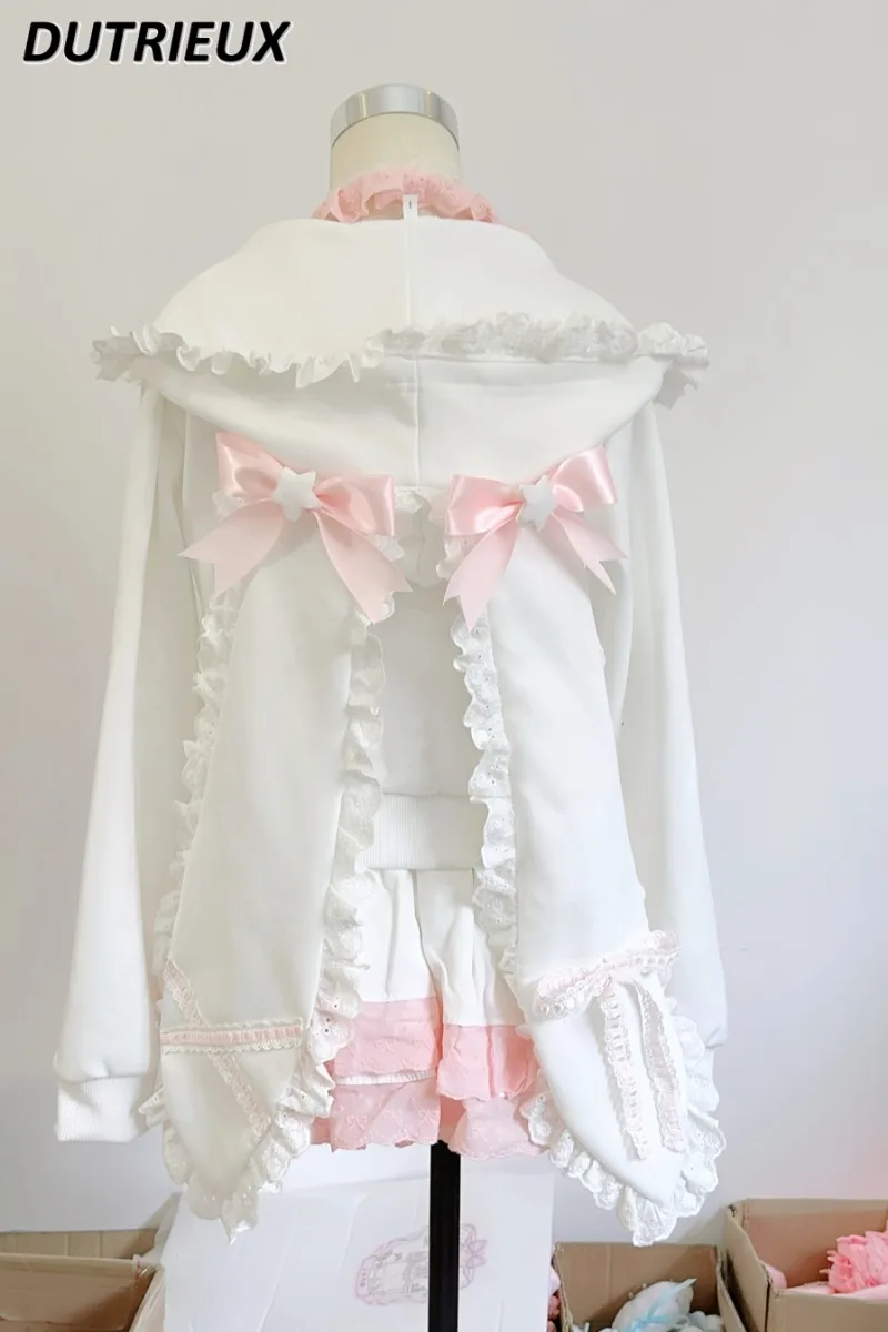 Manteau à Capuche Blanc pour Fille, Veste Courte et Jupe Trapèze, avec Nministériels d Doux, Polyvalent Japonais, Tenue Originale, Nouvelle Collection Automne