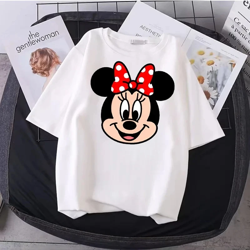 Summer Cotton Disney Minnie Mickey Printed T-shirt Breathable Fashion Hundred T-shirt Cartoon Anime Harajuku Women\'s T-shirt