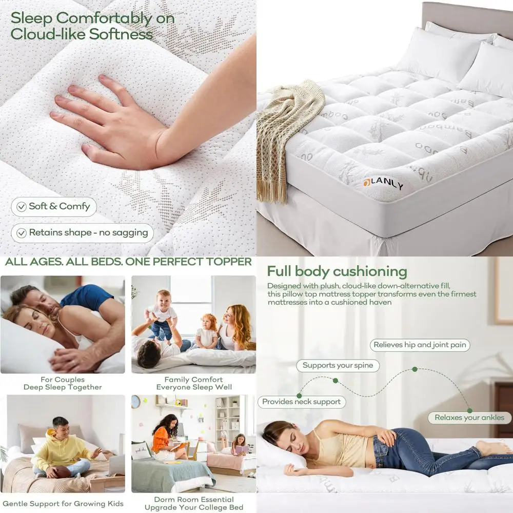 

Bamboo Viscose Cooling Pillow Top Mattress Pad for Twin, Soft Plush Fill for Back Pain Relief, Elastic Deep Pocket, White