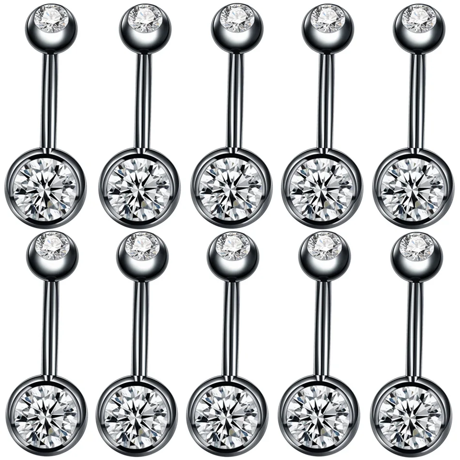 10pcs/lot Piercing Navel Surgical Steel Single Crystal Rhinestone Belly Button Rings Navel Piercing Ombligo 5/8mm Ball Nombril