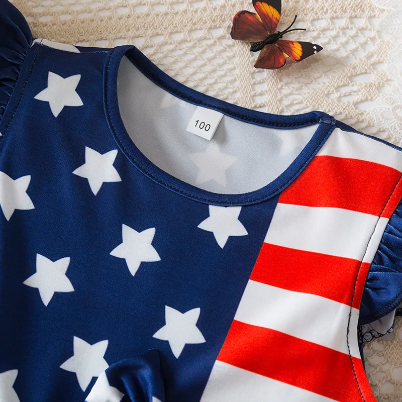 وصل حديثًا ملابس صيفية للأطفال والفتيات الصغيرات عبر الحدود لعام 2026، تصميم على شكل فيونكة على شكل نجمة العلم الأمريكي لعيد الاستقلال