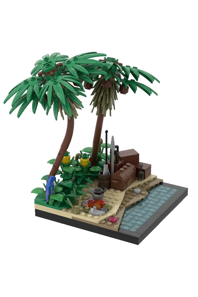208 pezzi MOC Una spiaggia dell'isola tropicale Mattoni Modello Una spiaggia dell'isola tropicale Street View Buliding Blocks Assemblaggio Giocattoli Regalo fai da te per bambini