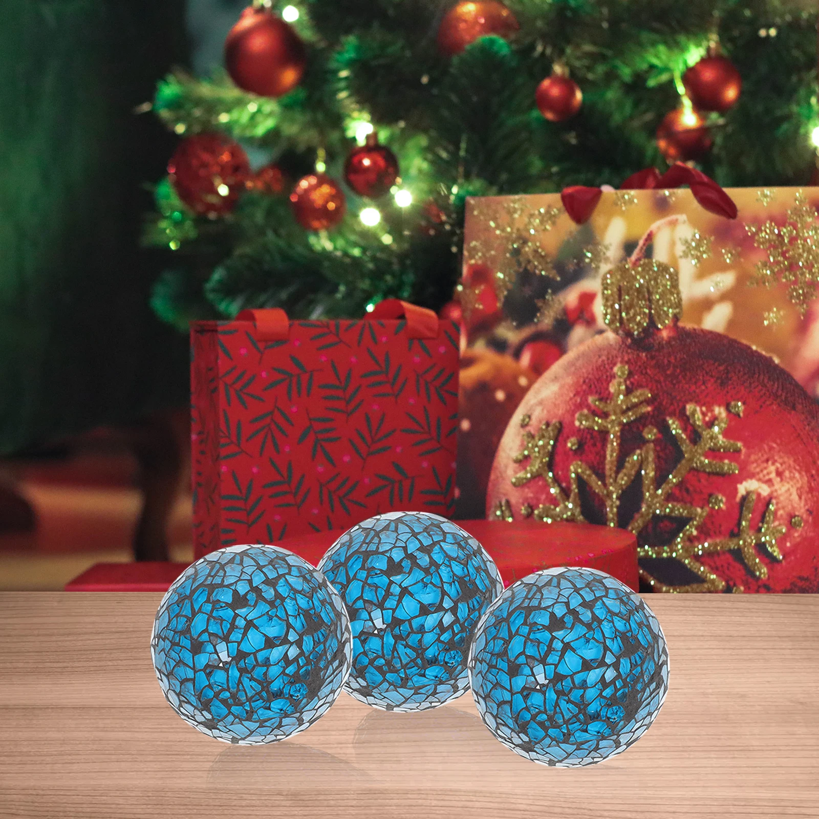 

3 Pcs Christmas Balls Blue Xmas Decor Decoration Household Mosaic Decorations Party Tree Ornament Foam Bar