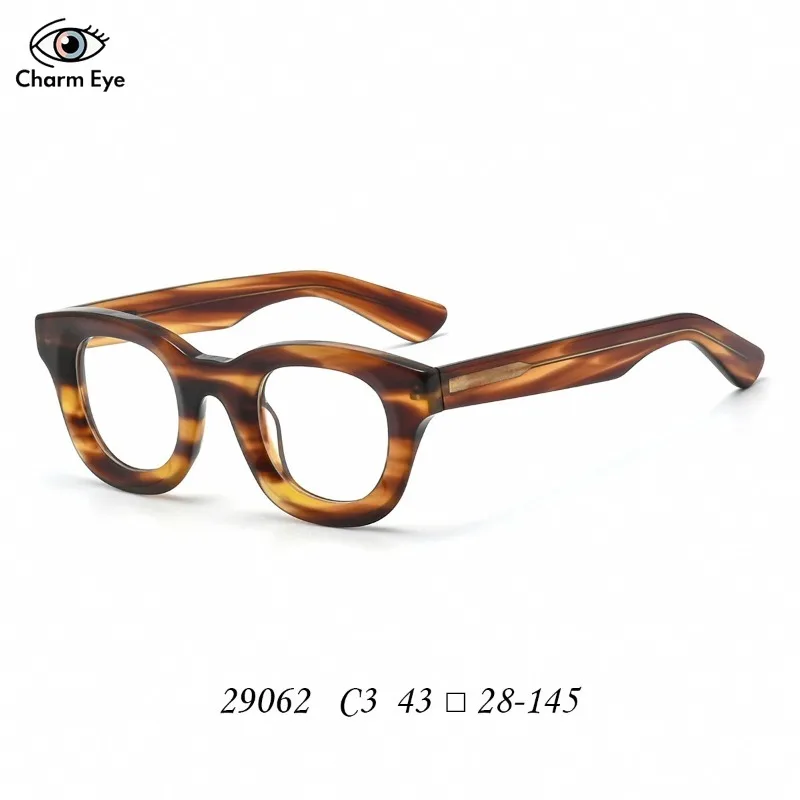 Fashion Acetate Glasses 29062 Men Personalized Retro Optical Stripe Elliptical Eyewear Frame Women Myopia Presbyopia Eyeglasses