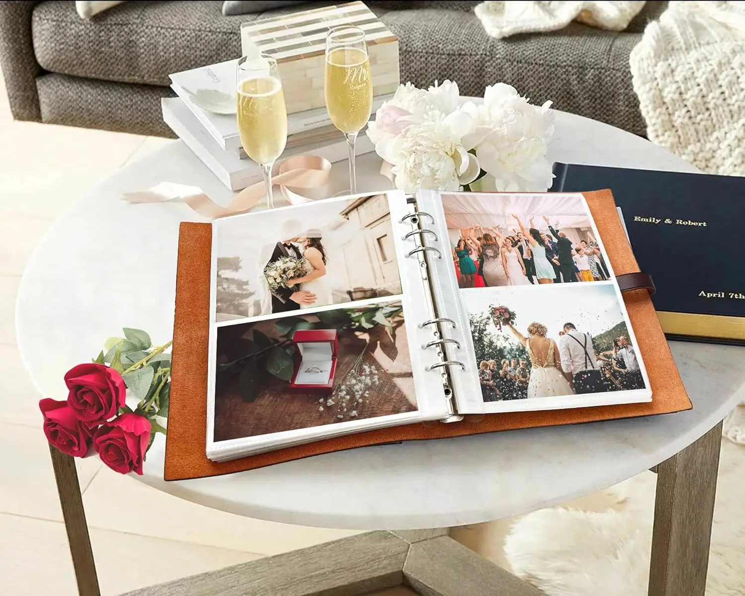 Personalized Genuine Leather Photo Album – Large Capacity, Refillable Memory Book for Weddings, Anniversaries, Travel