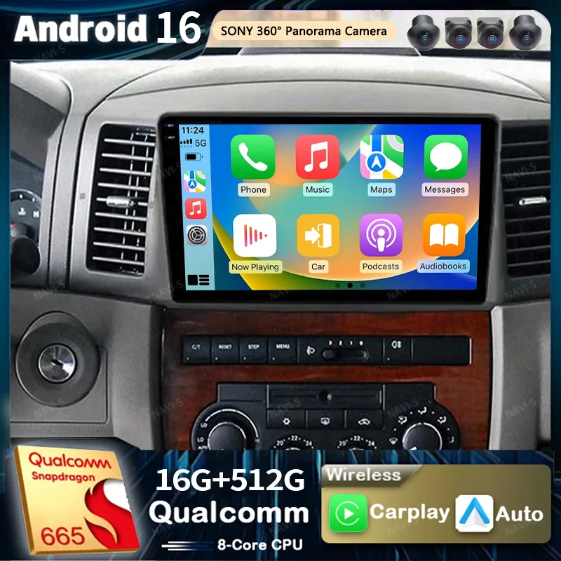 Android 16 For Jeep Grand Cherokee 2004 2005 2006 2007 Car Radio GPS Multimedia Player DSP Carplay + Auto 8 Core Android Stereo