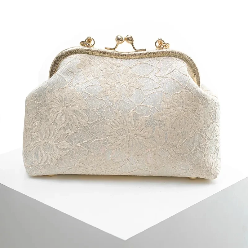 Fashion Lace Wedding Style Bag Classic Shell Lock Bags for Women Shoulder Crossbody Bag Chain Beads Women\'s Handbags Purses