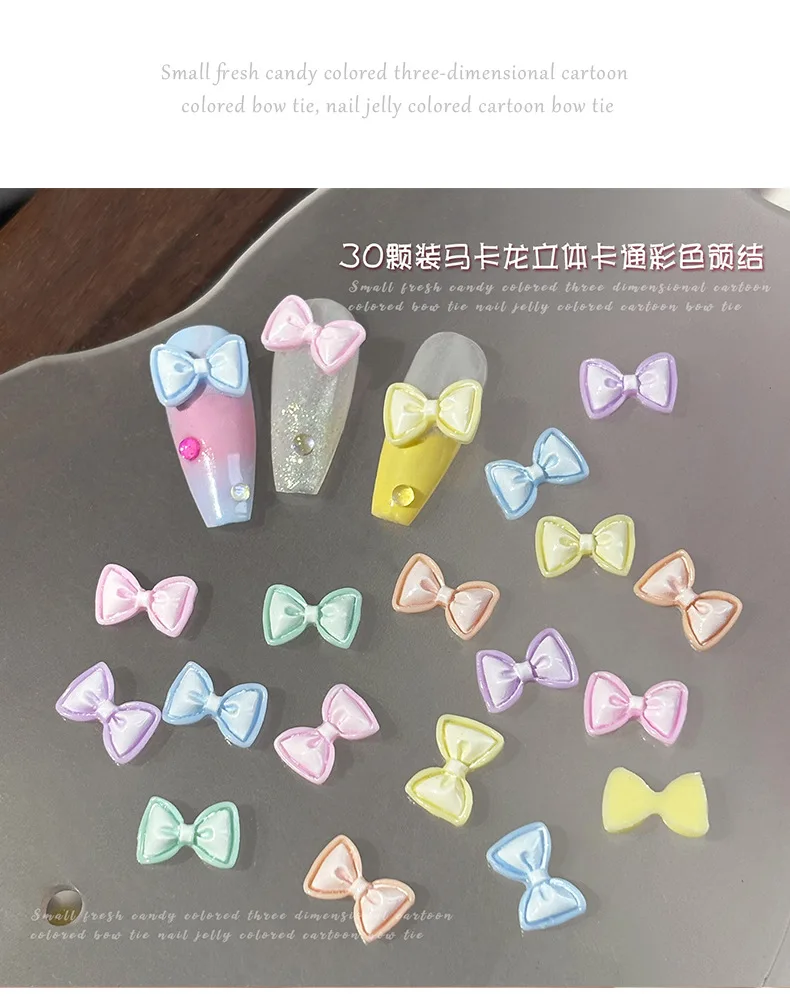 20Pcs 3D Mixed Macaron Colors Bow Nail Charms Cartoon Resin Bowtie Nail Art Decorations DIY Crafts Bowknot Manicure Accessories
