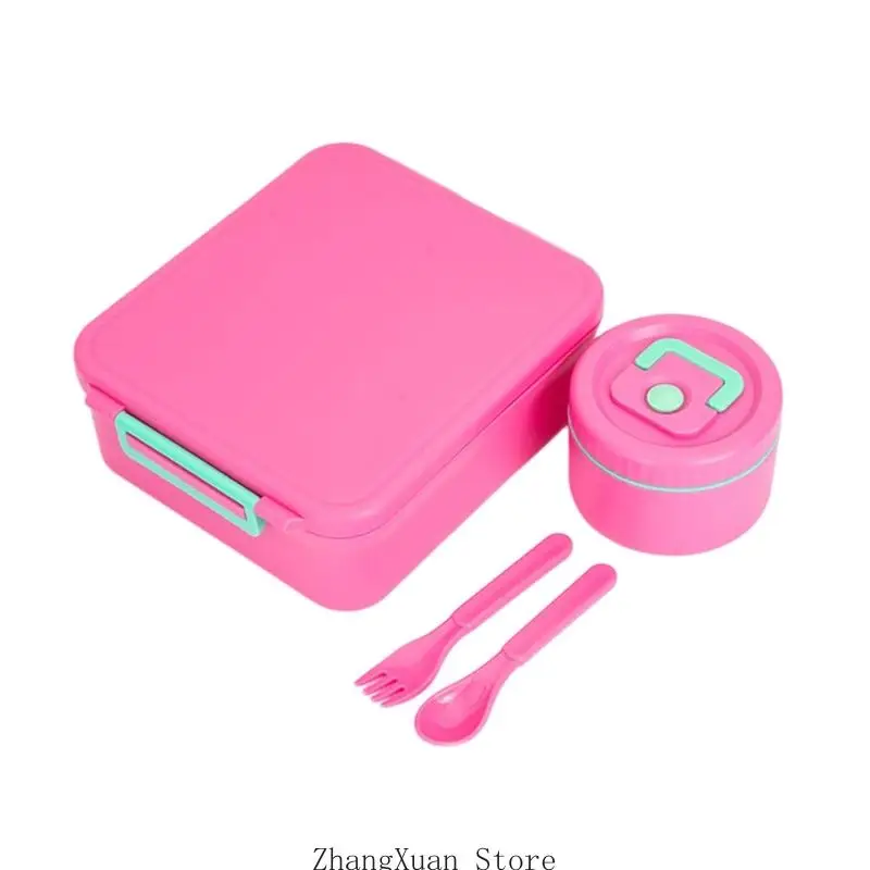 Lunch Box Set with 4 Compartments and Soup Container for School Meals 3XUF